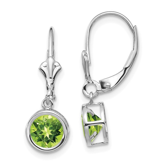 14k White Gold 6mm Peridot August Birthstone Leverback Ladies Earrings - Picture 1 of 4